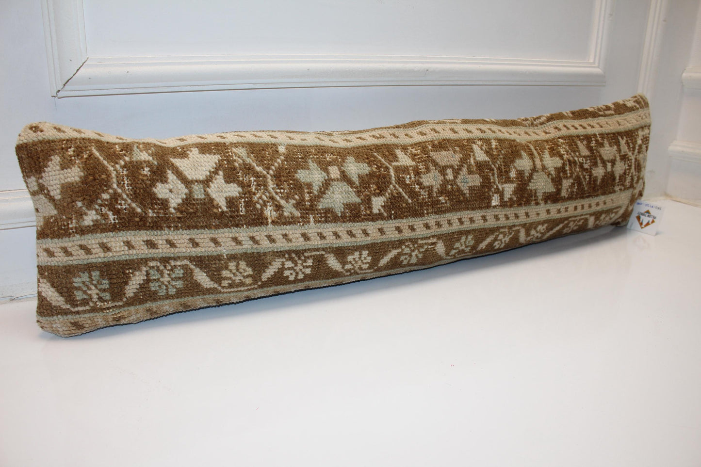 Brown Neutral Bench Cushion, Earthy Tribal Rug Pillow
