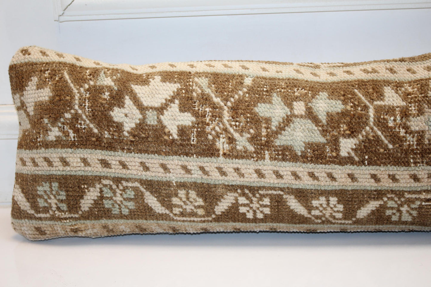 Brown Neutral Bench Cushion, Earthy Tribal Rug Pillow
