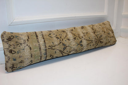 Neutral Beige Tan Brown, Rustic Boho Long Cushion, Handmade Rug Pillow