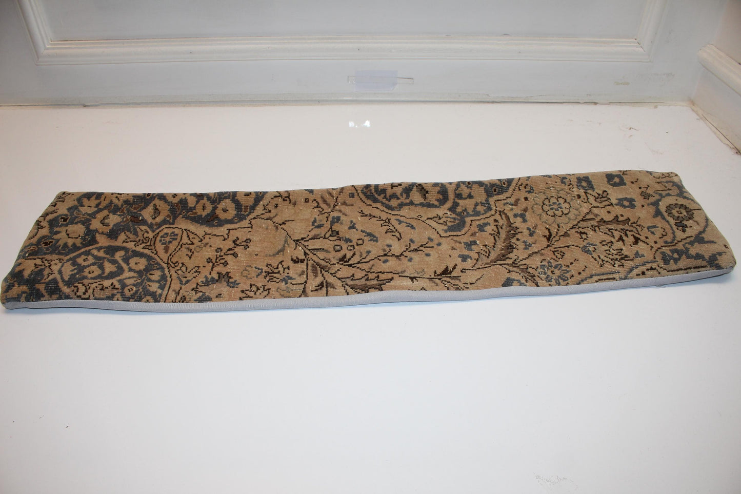 Earthy Taupe Gray Floral Rug Cushion, Vintage Long Sofa Pillow