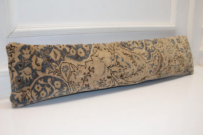 Earthy Taupe Gray Floral Rug Cushion, Vintage Long Sofa Pillow