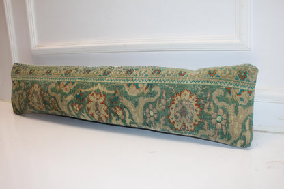 Teal Green Floral Rug Cushion, Antique Style Long Decorative Sofa Pillow