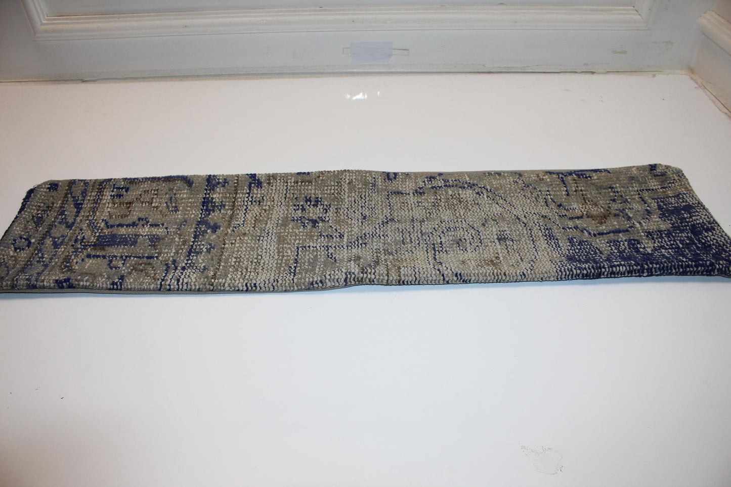 Blue Gray Geometric Rug Cushion, Calm Rustic Long Sofa Pillow