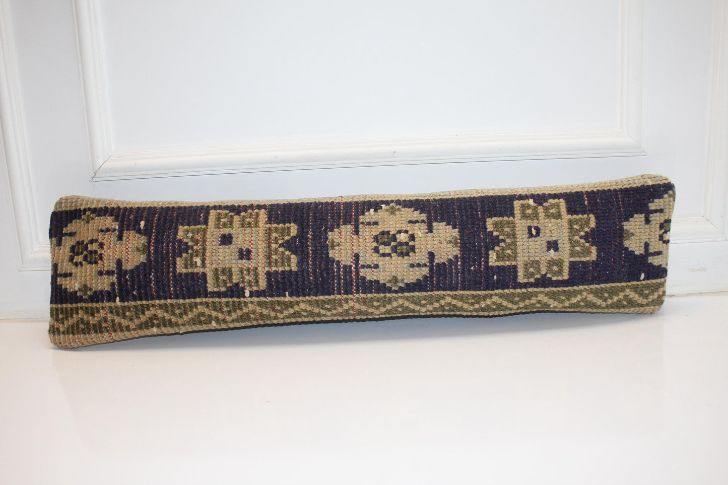 Navy Blue Tribal Rug Cushion, Ethnic Pattern Long Bench Sofa Pillow