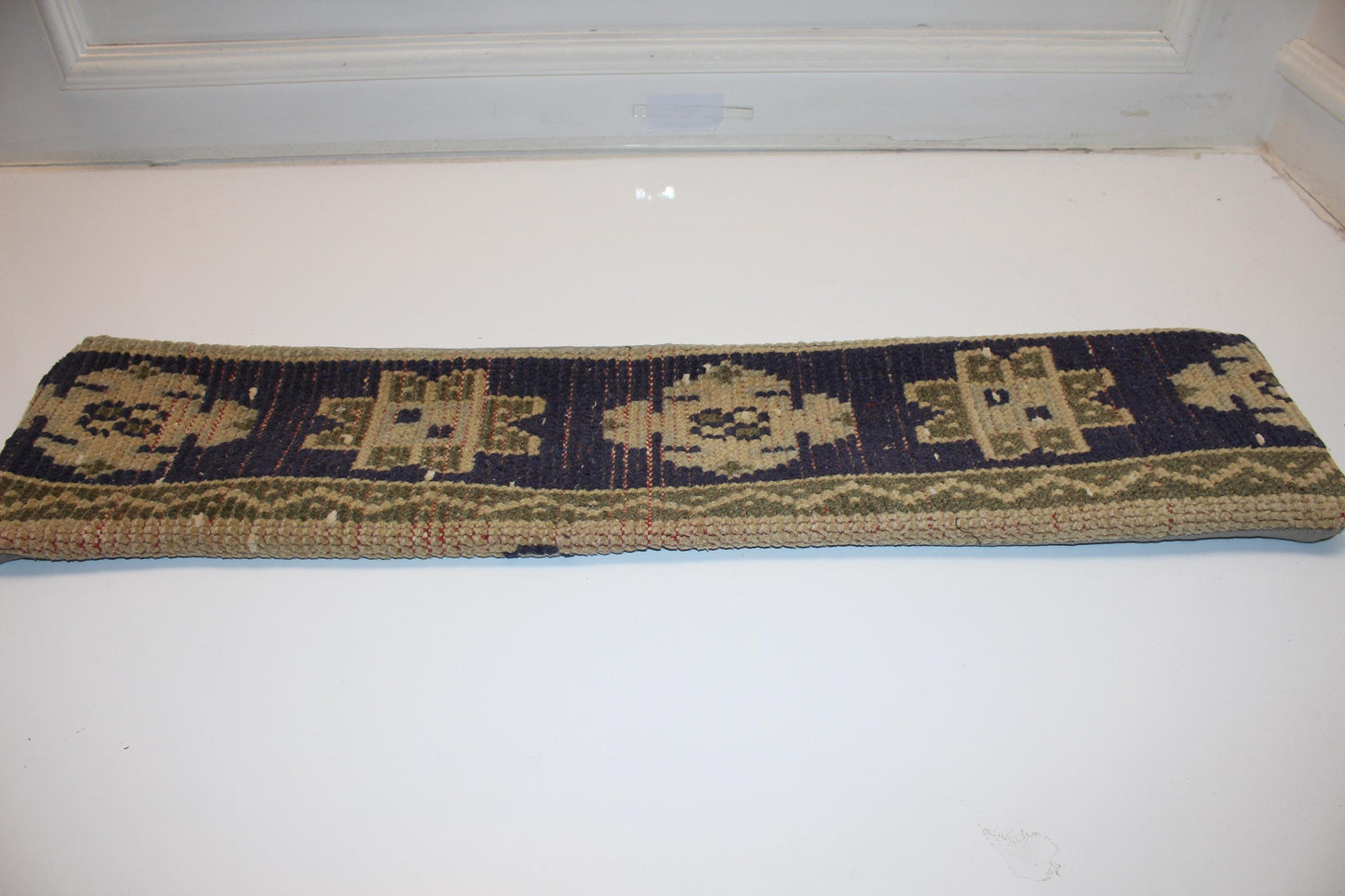Navy Blue Tribal Rug Cushion, Ethnic Pattern Long Bench Sofa Pillow