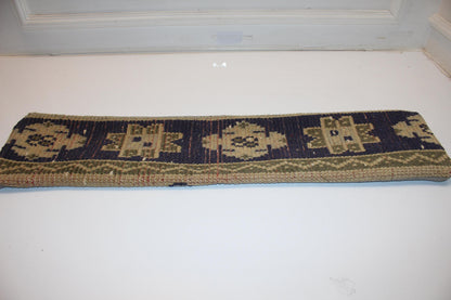 Navy Blue Tribal Rug Cushion, Ethnic Pattern Long Bench Sofa Pillow