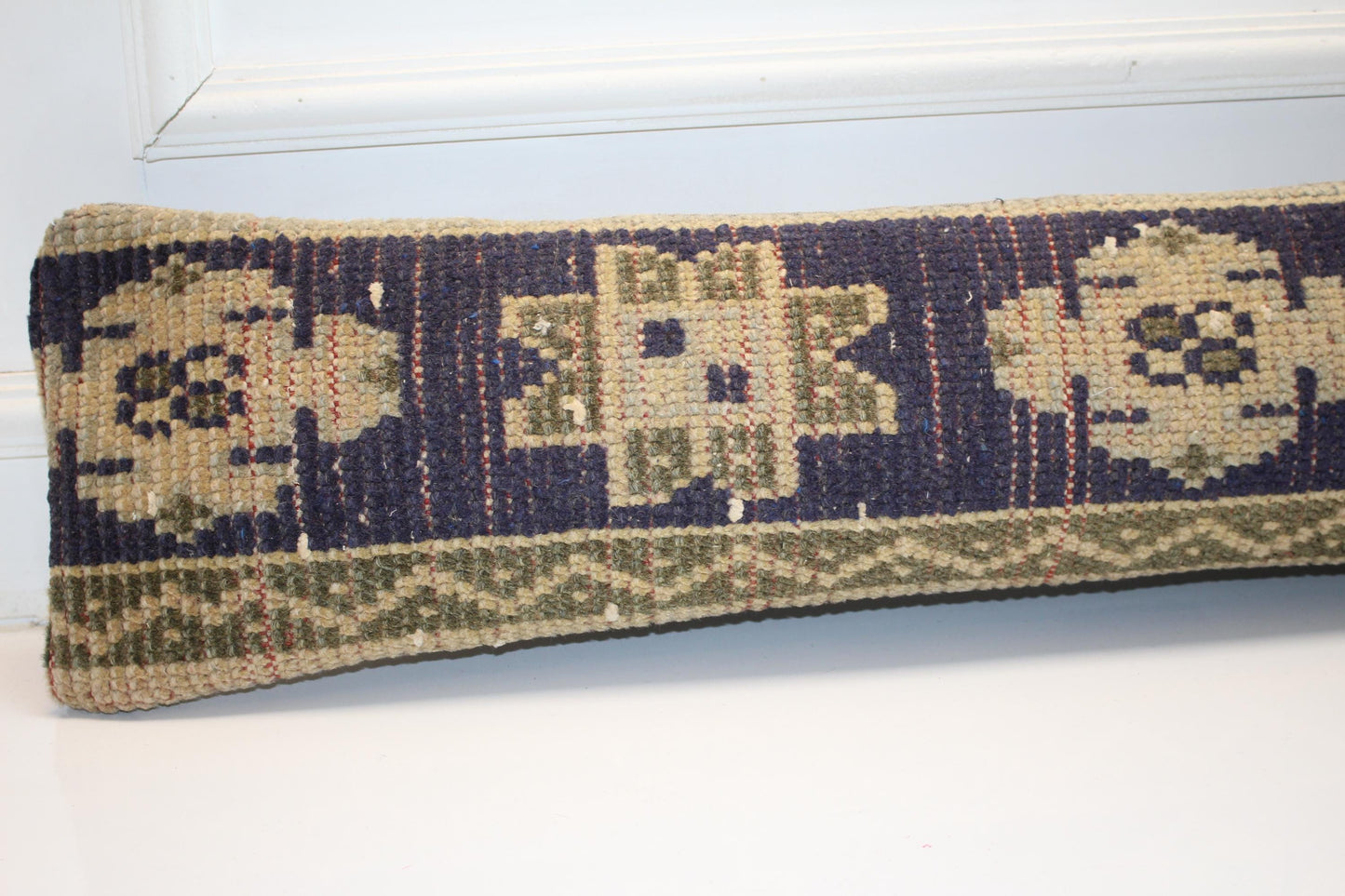 Navy Blue Tribal Rug Cushion, Ethnic Pattern Long Bench Sofa Pillow