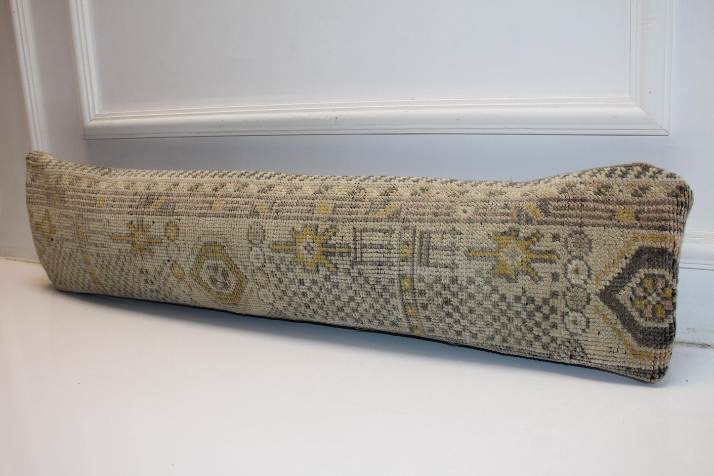 Soft Gray Beige Tribal Rug Cushion, Minimal Neutral Long Sofa Pillow