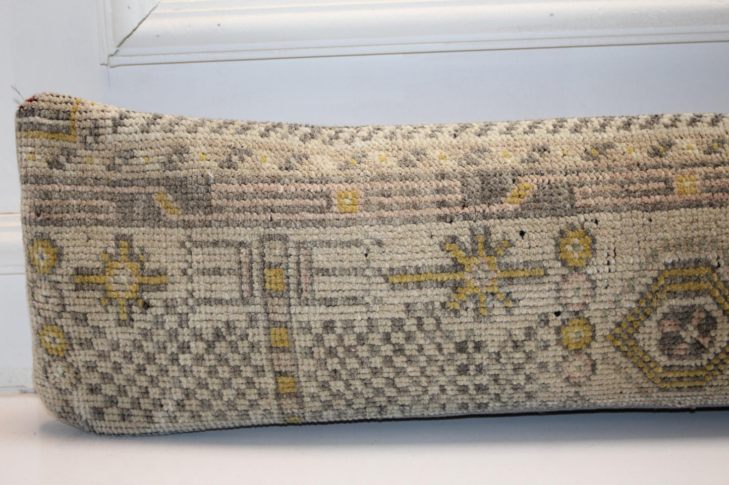 Soft Gray Beige Tribal Rug Cushion, Minimal Neutral Long Sofa Pillow