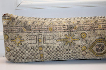 Soft Gray Beige Tribal Rug Cushion, Minimal Neutral Long Sofa Pillow