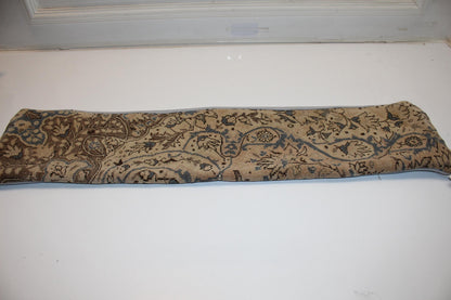 Beige Blue Floral Rug Cushion, Elegant Antique Style Long Sofa Pillow