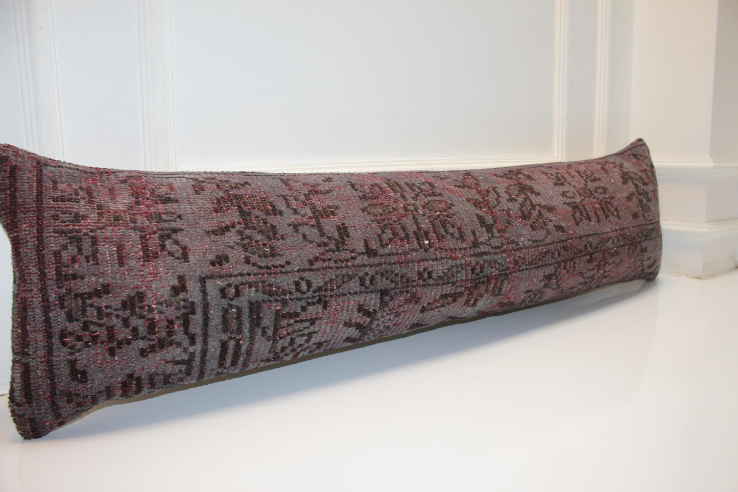 Handmade Turkish Kilim Lumbar Pillow Cover, Oxblood Red, 12x48