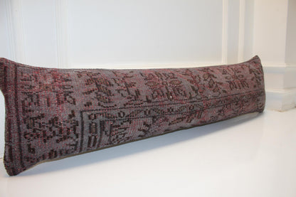 Handmade Turkish Kilim Lumbar Pillow Cover, Oxblood Red, 12x48