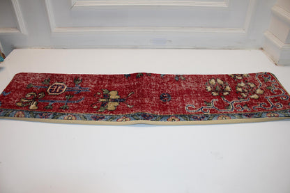 Antique Red Turkish Kilim Lumbar Pillow Cover, Vintage Woven Bench Cushion (12x48 )