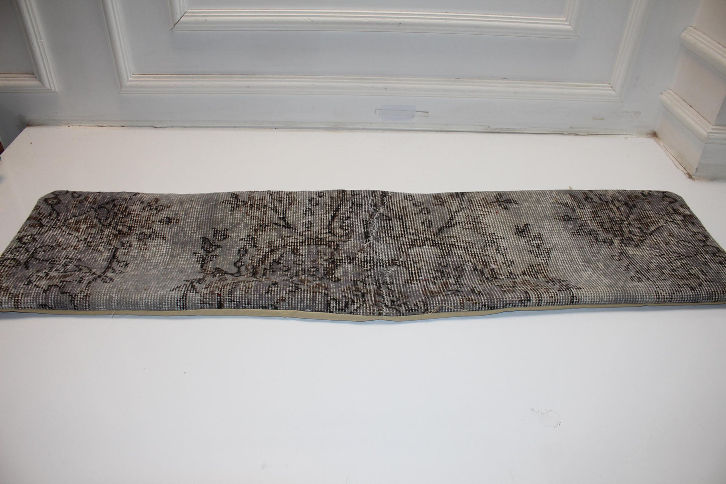 Handmade Gray Turkish Kilim Lumbar Pillow Cover, Upcycled Wool, 12x48