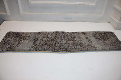Handmade Gray Turkish Kilim Lumbar Pillow Cover, Upcycled Wool, 12x48
