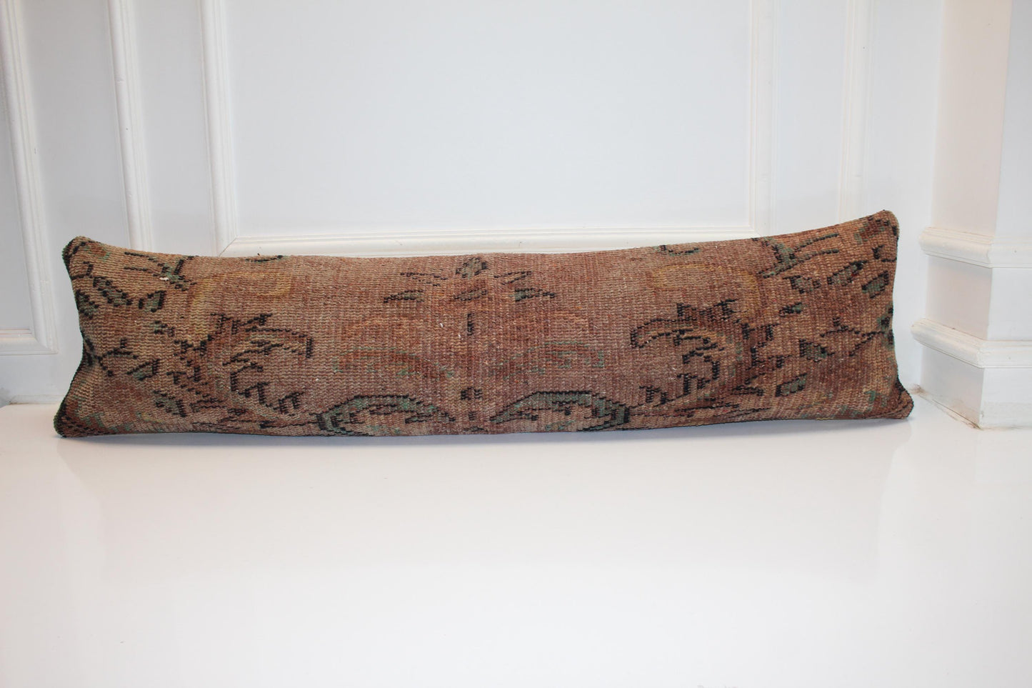 Handmade Turkish Kilim Lumbar Pillow Cover, Earth Tone Woven Cushion 12x48
