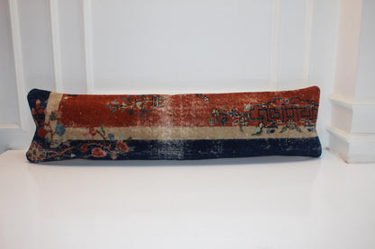 Striped Turkish Kilim Lumbar Pillow Cover, Vintage Woven Wool, 12x48