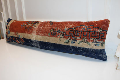 Striped Turkish Kilim Lumbar Pillow Cover, Vintage Woven Wool, 12x48