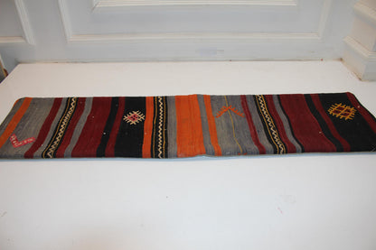 Vintage Turkish Kilim Lumbar Pillow Cover, Boho Bench Cushion 12x48