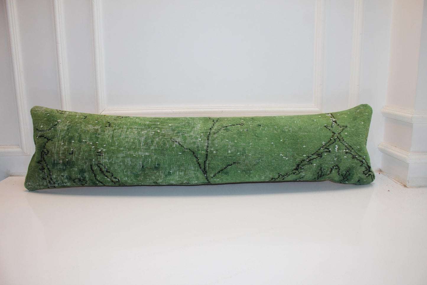 Handmade Olive Green Kilim Lumbar Pillow Cover, Upcycled Woven Rug, 12x48