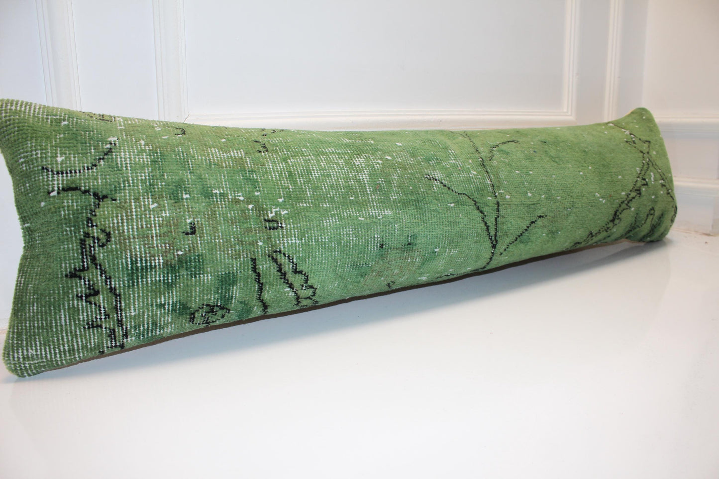 Handmade Olive Green Kilim Lumbar Pillow Cover, Upcycled Woven Rug, 12x48