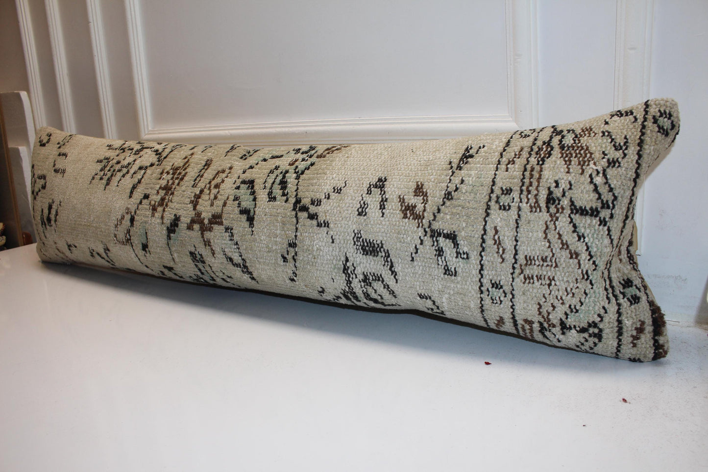 Handmade Kilim Lumbar Pillow Cover, Upcycled Woven Rug, 12x48