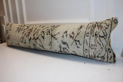 Handmade Kilim Lumbar Pillow Cover, Upcycled Woven Rug, 12x48