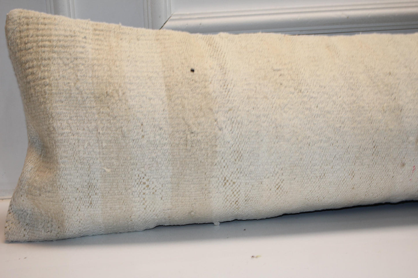 Handmade Cream Kilim Lumbar Pillow Cover, Soft Neutral Bench Cushion 12x48
