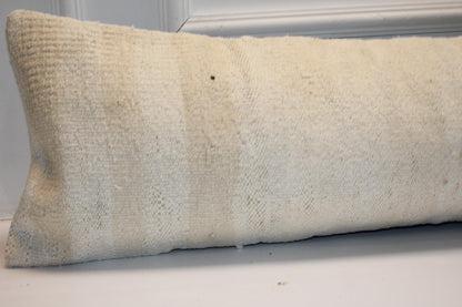 Handmade Cream Kilim Lumbar Pillow Cover, Soft Neutral Bench Cushion 12x48