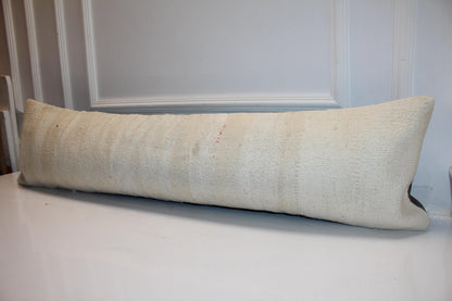 Handmade Cream Kilim Lumbar Pillow Cover, Soft Neutral Bench Cushion 12x48