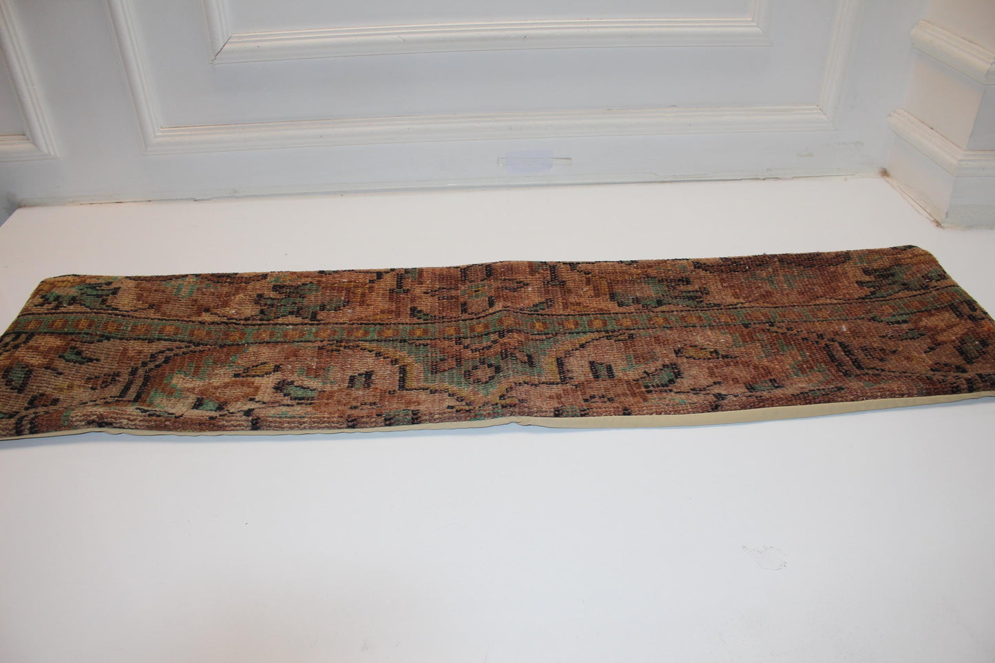 Vintage Turkish Kilim Lumbar Pillow Cover, Earth Tone Boho Bench Cushion 12X48
