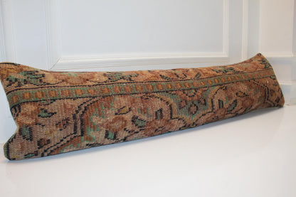Vintage Turkish Kilim Lumbar Pillow Cover, Earth Tone Boho Bench Cushion 12X48