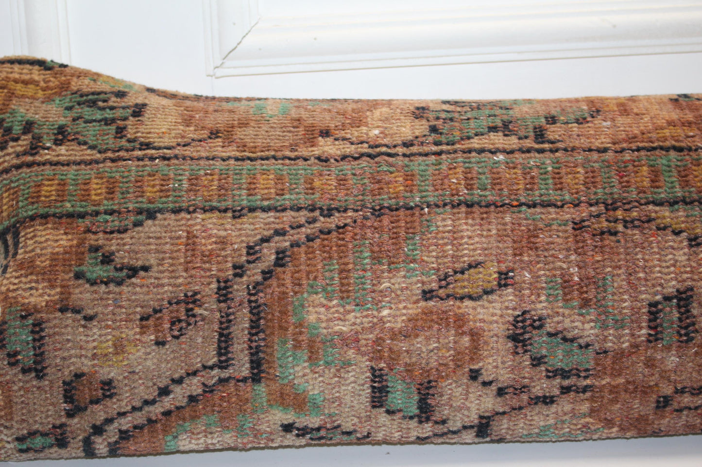 Vintage Turkish Kilim Lumbar Pillow Cover, Earth Tone Boho Bench Cushion 12X48