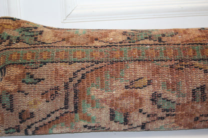 Vintage Turkish Kilim Lumbar Pillow Cover, Earth Tone Boho Bench Cushion 12X48