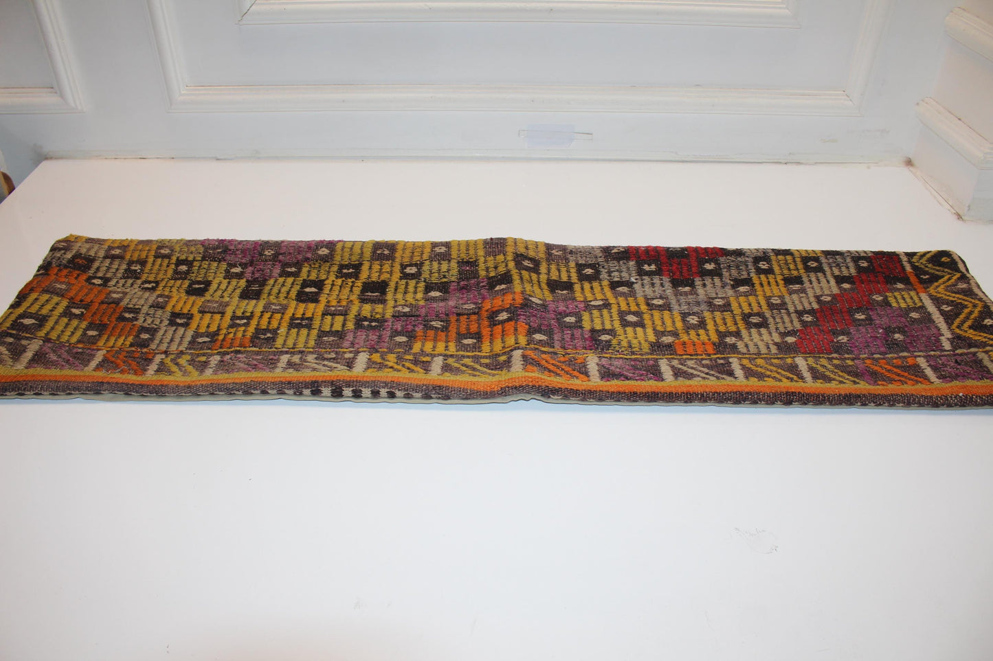 Vintage Turkish Kilim Pillow Cover, Handwoven Wool Lumbar Cushion 12x48