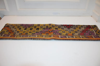 Vintage Turkish Kilim Pillow Cover, Handwoven Wool Lumbar Cushion 12x48