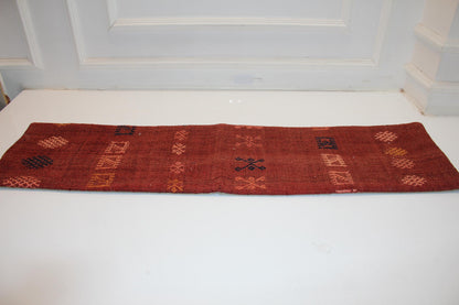 Handwoven Turkish Kilim Lumbar Pillow Cover, Rust Red Tribal Design, 12x48