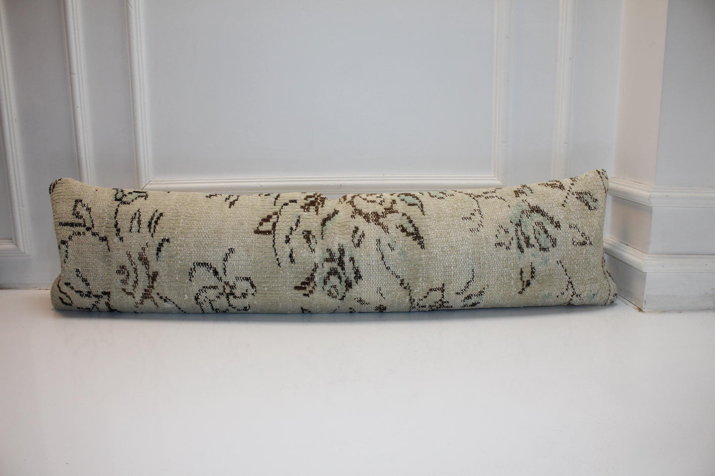 Handwoven Turkish Kilim Lumbar Pillow Cover, Beige Anatolian Bench Cushion (12X48 )