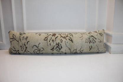 Handwoven Turkish Kilim Lumbar Pillow Cover, Beige Anatolian Bench Cushion (12X48 )