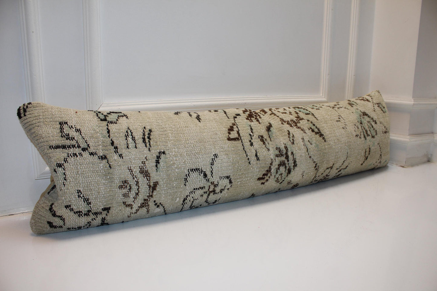 Handwoven Turkish Kilim Lumbar Pillow Cover, Beige Anatolian Bench Cushion (12X48 )