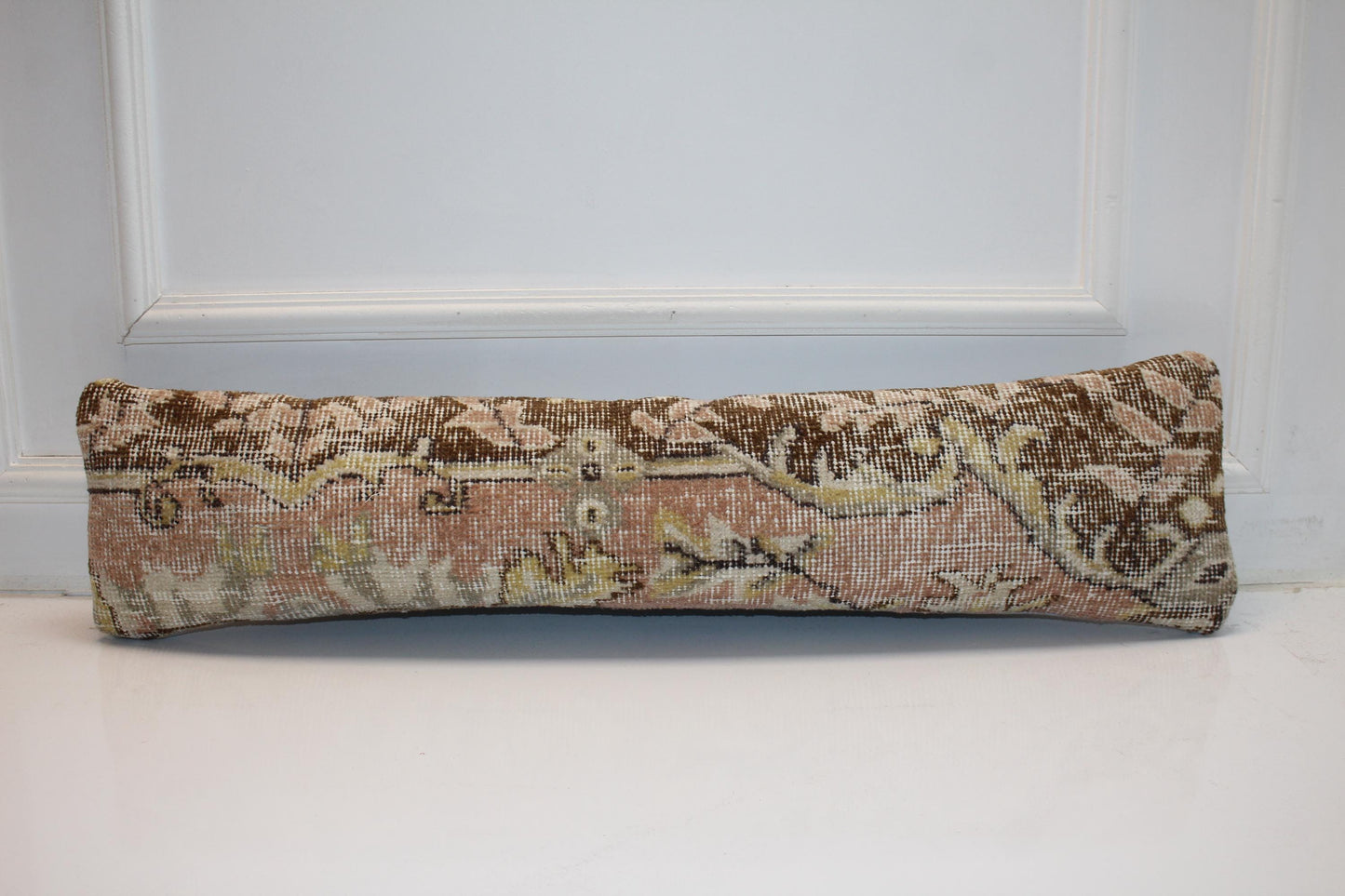 Floral Anatolian Kilim Cushion, Soft Neutral Boho Bench Decor