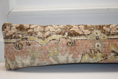 Floral Anatolian Kilim Cushion, Soft Neutral Boho Bench Decor
