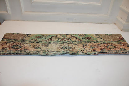 Vintage Turkish Kilim Lumbar Pillow Cover, Muted Green Floral, Boho Farmhouse 12x48