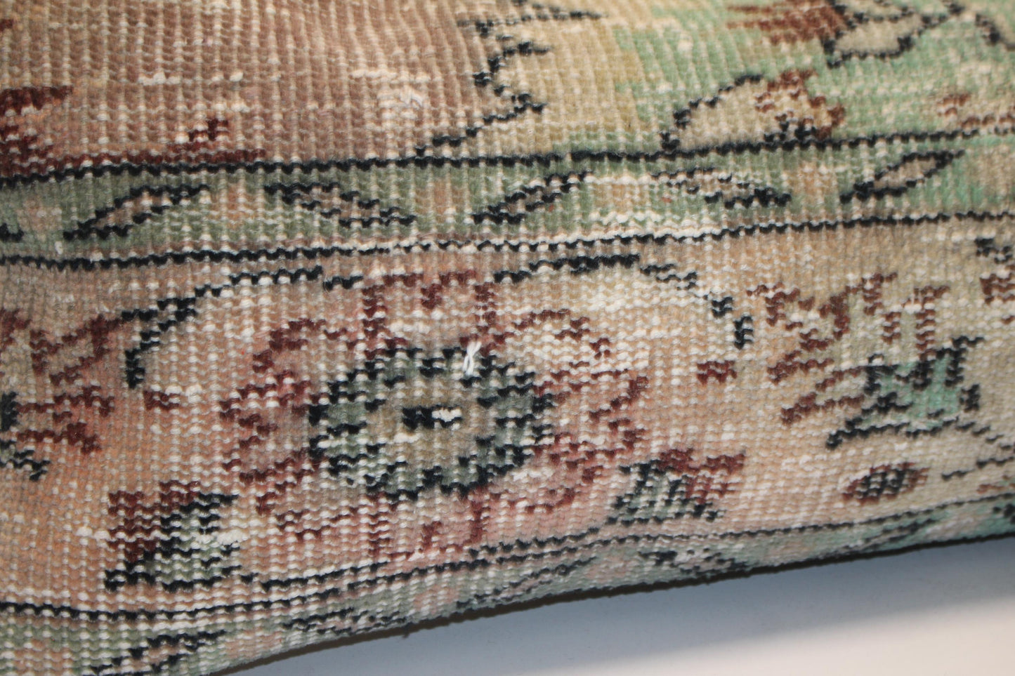 Vintage Turkish Kilim Lumbar Pillow Cover, Muted Green Floral, Boho Farmhouse 12x48