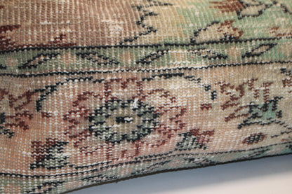 Vintage Turkish Kilim Lumbar Pillow Cover, Muted Green Floral, Boho Farmhouse 12x48