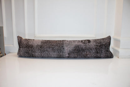 Vintage Turkish Kilim Lumbar Pillow Cover, Dark Brown Boho Cushion 12x48
