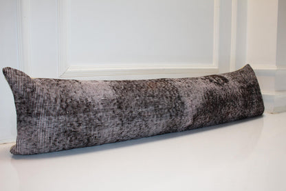 Vintage Turkish Kilim Lumbar Pillow Cover, Dark Brown Boho Cushion 12x48