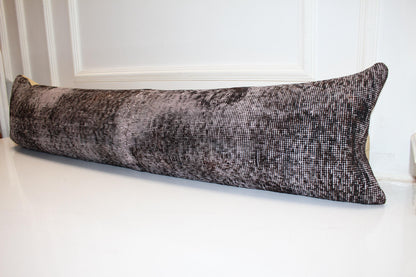 Vintage Turkish Kilim Lumbar Pillow Cover, Dark Brown Boho Cushion 12x48