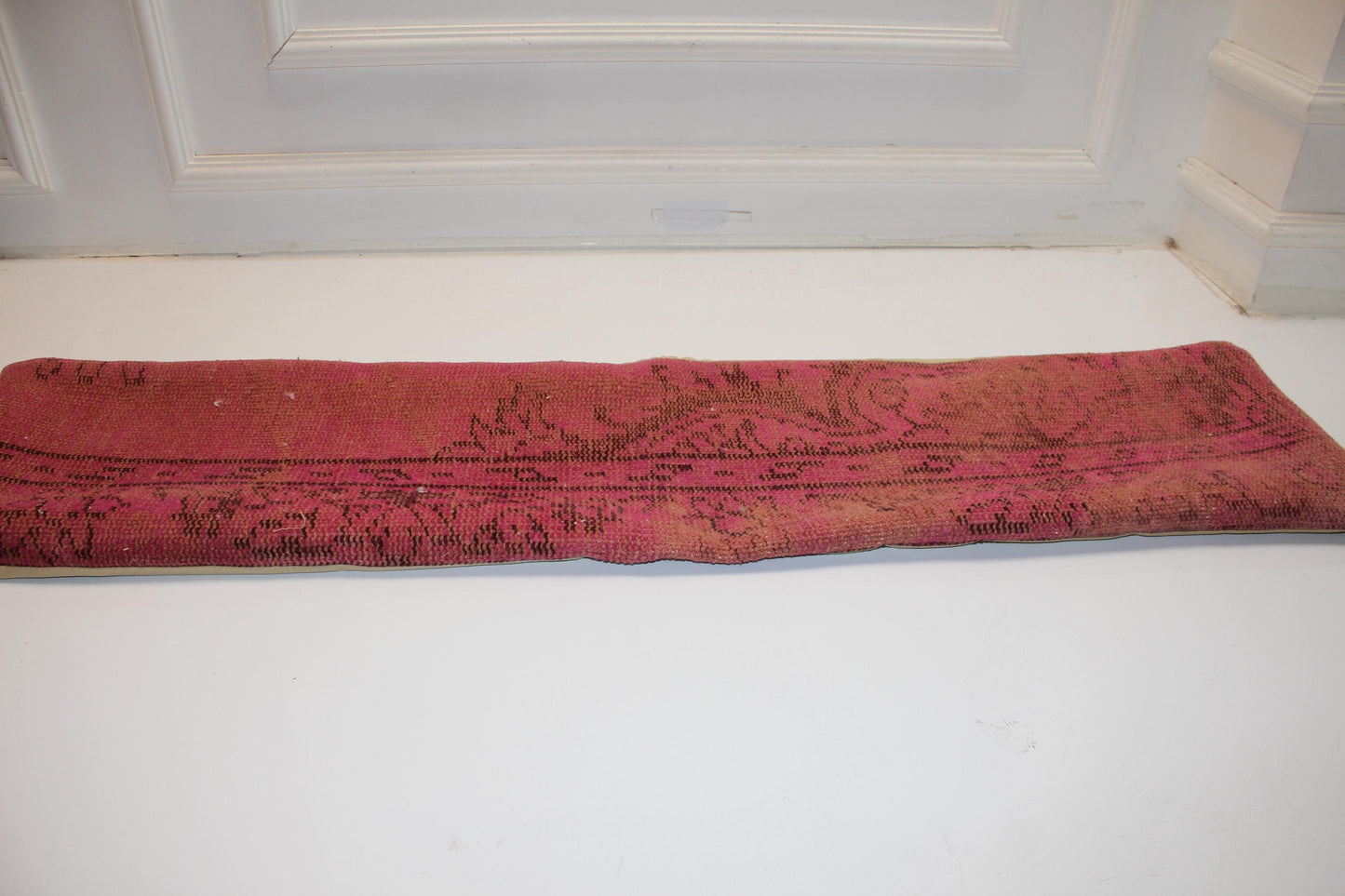 Vintage Turkish Kilim Lumbar Pillow Cover, Red Pink Boho Cushion (12X48)